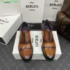 BERLUTI Chaussures Habillées pour Hommes Chaussures Oxfords en Cuir Burlut Nouveaux Hommes Galet en Cuir de Veau Fait à la Main Chaussures Oxford colorées Mode Gentleman Business Dress Leather Shoes HBL7
