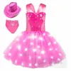 Girls Luminescence Barbie Princess Robes Kids Ribbon Bows Lace Tulle Robe HairBands Pendants 3PCS SETS ENFANTS COSPlay Party Clothes Z6357