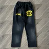 Pantalon surdimensionné 24ss, 1 qualité, noir lavé, Streetwear, pantalon de survêtement pour hommes