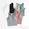 Yoga-Frauen-Racerback-Tanktops Fitness ärmellose Cami-Sporthemden schlanke gerippte Lauf-Gymnastikweste eingebauter BH-Top-Blusen Drop Deliv Dhhfw