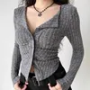 Tricots pour femmes Y2k Cardigan tricoté femmes Slim Fit pull court Vintage à manches longues simple boutonnage haut automne mode filles tricots pull