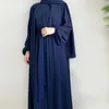 Ethnic Clothing Abaya Set Crinkle Fabric Open Inner Long Dress Islamic Muslim Women Dresses Turkish Kaftan Ramadan Eid