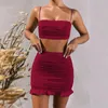 Arbetsklänningar 2023 Summer Cross Border Women's Wear USA Sexig Rem Tank Top Pleated Two -Piece Set Ruffle Edge Wrap Hip Kjol