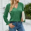 Kvinnors blusar eleganta höstkvinnor V-ringning Långärmar Slim Fit Floral Pattern Crochet Lace Hollow Pullover Blouse Streetwear Blusas