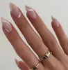 Conjunto de unhas curtas de amêndoa com 24 peças, pressione em unhas falsas listradas, cobertura completa, unhas falsas 1387814