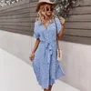Casual Dresses Printed Short-Sleeve Free-Form Dress Women's Floral Short Sleeve Waist-Controlled