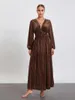 Casual Dresses Women's Fall Velvet Dress Long Sleeve Deep V Neck Solid Color A-Line Vintage Flowy