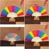 Party Favor Handmade 21cm Candy Painted Colors Rainbow Wedding Party Hand Fan Event Gifts and Favor Supplies ZA4500 Drop Delivery Home DH5LF
