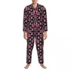 Mäns sömnkläder pyjamas manlig rum Bird Floral Print 2 stycken Casual Loose Pyjama Set Long Sleeve Soft Overdimased Home Suit