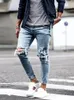 2023 Fashion Street Style Ripped Skinny Jeans Men Vintage Solid Denim Trouser Mens Casual Slim Fit Pencil Pants 240116