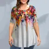 Kadın bluzları M-4XL Kadınlar Yaz T-Shirt 3D Dijital Çiçek Baskı Yuvarlak Boyun Kısa Kollu Artı Boy Boy Boya Lady Bluz Top Blusas