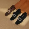 Klänningskor Kvinnor Pumpar Loafers Kid Mocken Koncise Black Brown Square Toe Lady Autumn Winter Elegant Y109