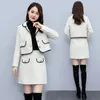 Two Piece Dress Small Fragrance Luxury Tweet Jacket Ladies Bow Short Coat Women 2023 Autumn Winter Elegant Skirt Suits Set Outfit