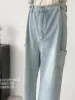 Pantalon en Denim droit pour femmes, Vintage, Baggy, bleu délavé, jambes larges, Long, taille haute, esthétique des années 2000, Y2k, été
