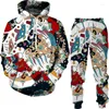 Homens Tracksuits Estilo Étnico 3D Impresso Homens Mulheres Tracksuit Define Casual Hoodie Calças 2 Peças Oversized Pulôver Moda Roupas