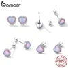 925 Sterling Silver Shining Opal Heart Earrings for Women Love Ears Girl Plated Platinum Jewelry Wedding Gift 231225