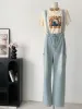 Pantalon en Denim droit pour femmes, Vintage, Baggy, bleu délavé, jambes larges, Long, taille haute, esthétique des années 2000, Y2k, été