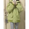 Trench-Coats Women-Coats Coton Veste de travail féminine Hooded Linet épaissie de zipper vert Hiver Solide Femmes