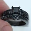 whole Fashion Three-heart Black Simulated Diamond CZ jewelry ring 10kt Black gold filled Wedding Band Ring Set for Women Size 234b