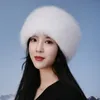 슈퍼 패션 겨울 눈 모자 모피 두꺼운 여성 푹신한 모피 모자 스키 러시아 바람 방전 모자 파티 고급 따뜻한 여우 모피 모자 블랙 231228