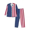 Vêtements de sommeil masculin drapeau américain pyjama set rayures et étoiles mignonnes femmes longues lâches quotidiennes 2 pièces vêtements de nuit grande taille 2xl