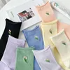 Chaussettes brodées florales pour femmes, Harajuku, Vintage, en coton, respirantes, mode japonaise, couleur unie, mignonnes et longues