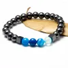 Strand Blue Stripe Onyx pärlor armband armband elastiska repkedja 8mm natursten hematit för män kraftsmycken