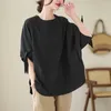 Camicie da donna 2023 Arrivo Summer Women Casual Cotton Linen Short Short-Neck Tops Tees Arts Style Sliose Batwing T-shirt V665