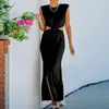 Casual Dresses Side Cutout Long Bodycon Dress Womens Summer Sleeveless O Neck Slit Sexy Evening Party Formal Occasion