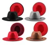 Jovivi Fashion Two Tone Red Wide Brim Panama trilby Cap Wool Felt Fedora Hat Panama Chapeau de jazz décontracté pour les hommes Women4845161