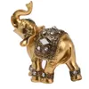 Golden Resin Elephant Statue Feng Shui Elegant Elephant Trunk Sculpture Lucky Wealth Figurine Crafts Ornaments For Home Decor 231227