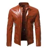 S-5XL Giacca in pelle lucida da uomo Moda autunnale Slim-fit Colletto alla coreana Cappotto in pelle PU da motociclista 231228