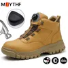 Rotating Buttons Work Boots Men Steel Toe Shoes Safety PunctureProof Protective Waterproof Indestructible 231225