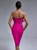 Pink Bandage Dres Feather Party Bodycon Elegant Midi Sexy Strapless Evening Birthday Club Outfits Summer 2023 231227