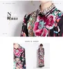 Весна осень с длинным рукавом женщин Макси платье с цветочным принтом модельер -дизайнер рубашка воротнич
