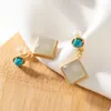 Dangle Earrings Natural Hetian Jade Gray Square S925 Sterling Silver Suster for Women Fringquoise White Geometri