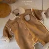 Korean Autumn Winter Baby Boys Romper Cotton Thick Fleece Jumpsuit Single Breasted Warm Turn Down Collar Kids Snowsuit 231227