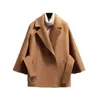 Mode Autumn Winter Elegant Short Woolen Coat Belt Female Raglan Sleeves Cloak Jackets For Women Thicken Trench Abrigo 231228