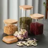 Garrafas de armazenamento 1 conjunto de 6 peças frascos de vidro quadrados recipientes de alimentos herméticos com tampas de bambu cozinha lanche shakers