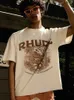 Designer modekläder tees hiphop tshirts xiaozhong trend varumärke rhude sommarblomma vintage lös ins ren bomullspar vtg t-shirt män streetwear w8y6