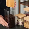 Garrafas de armazenamento 1 conjunto de 6 peças frascos de vidro quadrados recipientes de alimentos herméticos com tampas de bambu cozinha lanche shakers