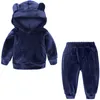 Baby Boys Girls Velvet Hooded Clothing Set Kids Jacket Coat Pants Su For Sports Suits Tracksuits Toddler Barn Kläder 231228