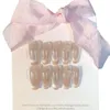 Kunstnagels 10 stuks handgemaakt draagbaar roze druk op nepnagel tip kristal vlinder Franse kattenoog parel ontwerp met draaggereedschap