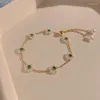 Pulseiras de link estilo retro estilo verde flor fada simples doce pérola romântica pura