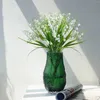 装飾的な花1枝の白い人工ユリの谷の花の贈り物フェイクブーケホームオフィスウェディングパーティーの装飾＃T2P