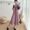 Elegant Women's Long Sweater Dress Korean V-Neck Long Sleeved Knitted Pleated Dress Dresses Autumn Fashion s Q498 231228