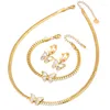 Collana Orecchini Set Acciaio inossidabile Hip Hop Catena spessa Conchiglia Farfalla Bracciale Orecchino Gioielli Ensemble Femme