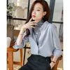 Blusas femininas primavera outono elegante moda manga longa blusa senhoras cor sólida all-match cardigan camisa feminina simples botões topo