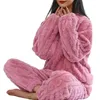 Kadınların pijama kış sıcak pazen pijamaları kadınlar kalın mercan kadife uzun kolu katı pijama mujer gece takım elbise ev kıyafeti