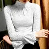 Women's Blouses Blouse Women Autumn Lace Shirt Stretch Turtleneck Bell Sleeve Blusas Mujer De Moda Korean Tops Fashion Ladies